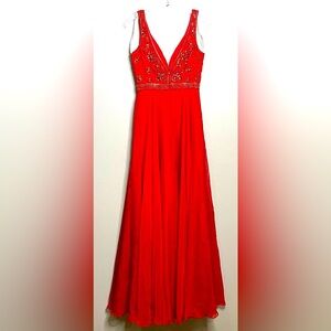 Sherri Hill red‎ prom ball gown dress size 4, sequin, V-neck